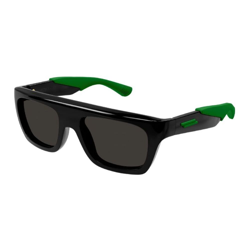 Bottega Veneta Sunglasses Rectangle Full Rim, Black/Green Frame and Grey Lens